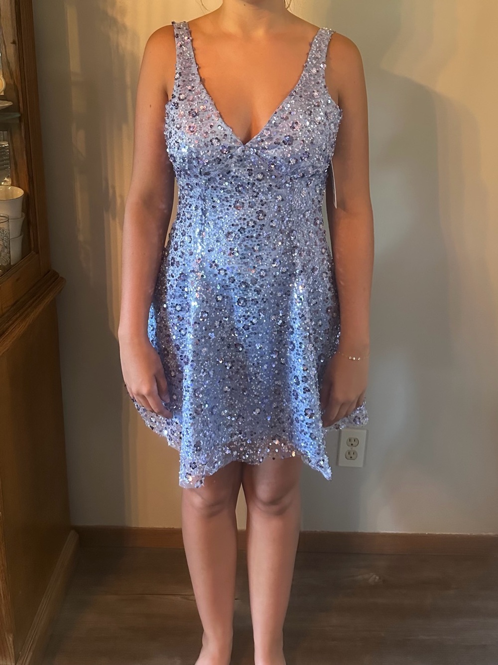 Lilac Sequin V-Neck Party Dress for Girls